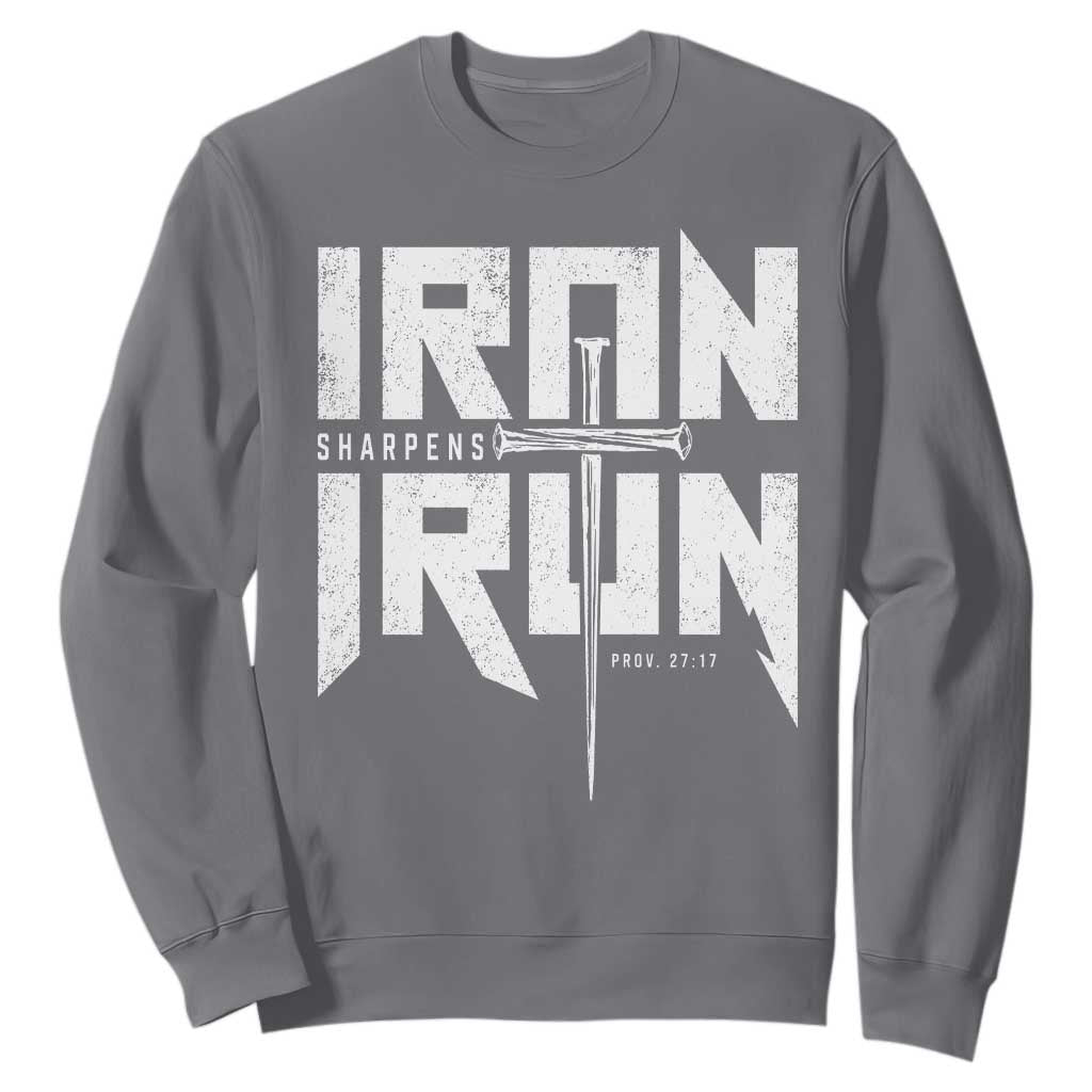 Iron Sharpens Iron Sweatshirt Christian Bible Scripture Gym Workout TS11 Charcoal Print Your Wear