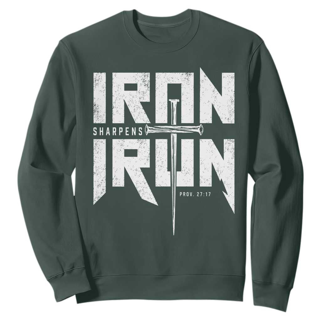 Iron Sharpens Iron Sweatshirt Christian Bible Scripture Gym Workout TS11 Dark Forest Green Print Your Wear