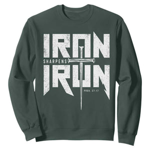 Iron Sharpens Iron Sweatshirt Christian Bible Scripture Gym Workout TS11 Dark Forest Green Print Your Wear
