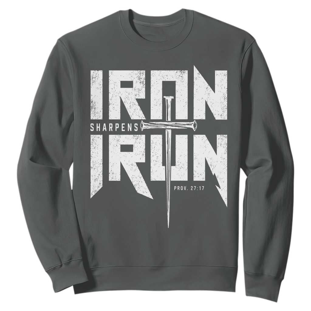 Iron Sharpens Iron Sweatshirt Christian Bible Scripture Gym Workout TS11 Dark Heather Print Your Wear