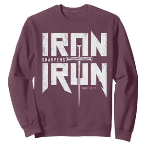 Iron Sharpens Iron Sweatshirt Christian Bible Scripture Gym Workout TS11 Maroon Print Your Wear