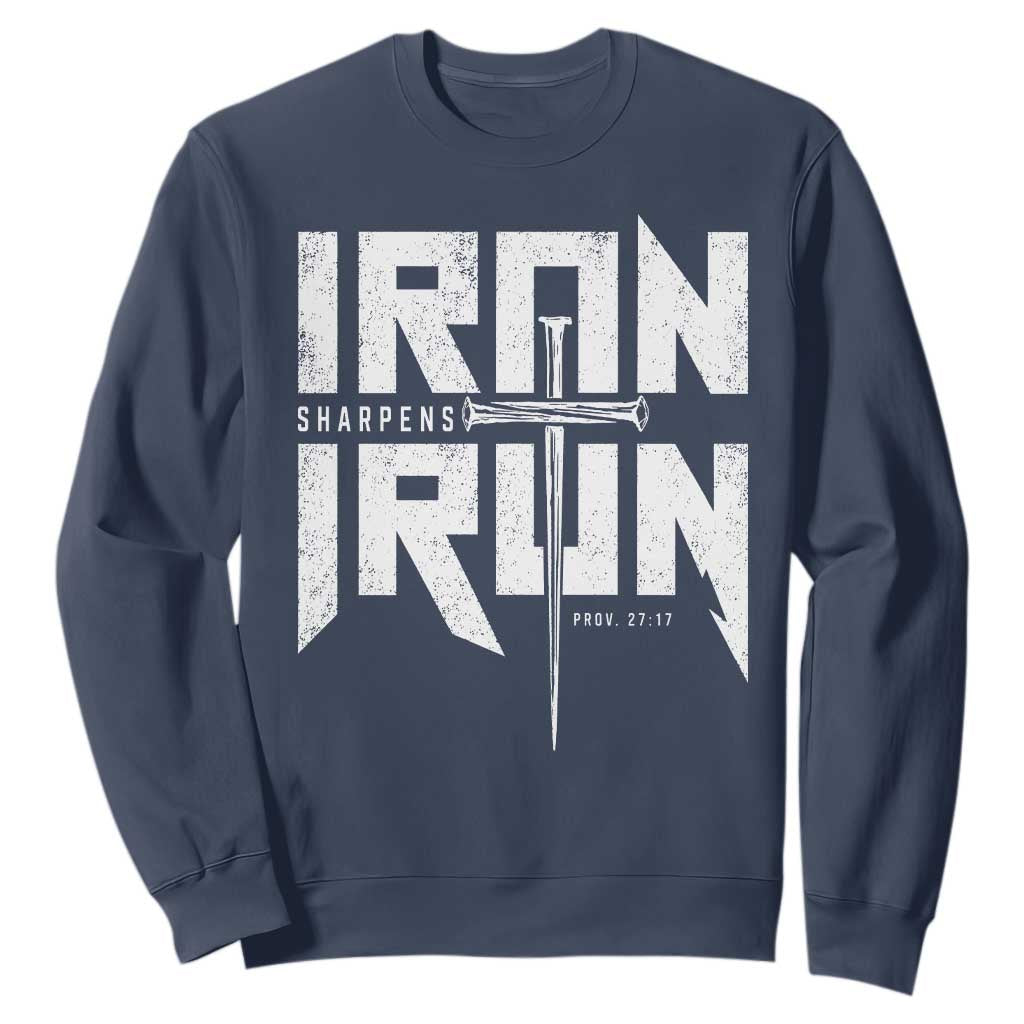 Iron Sharpens Iron Sweatshirt Christian Bible Scripture Gym Workout TS11 Navy Print Your Wear