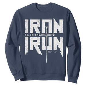 Iron Sharpens Iron Sweatshirt Christian Bible Scripture Gym Workout TS11 Navy Print Your Wear