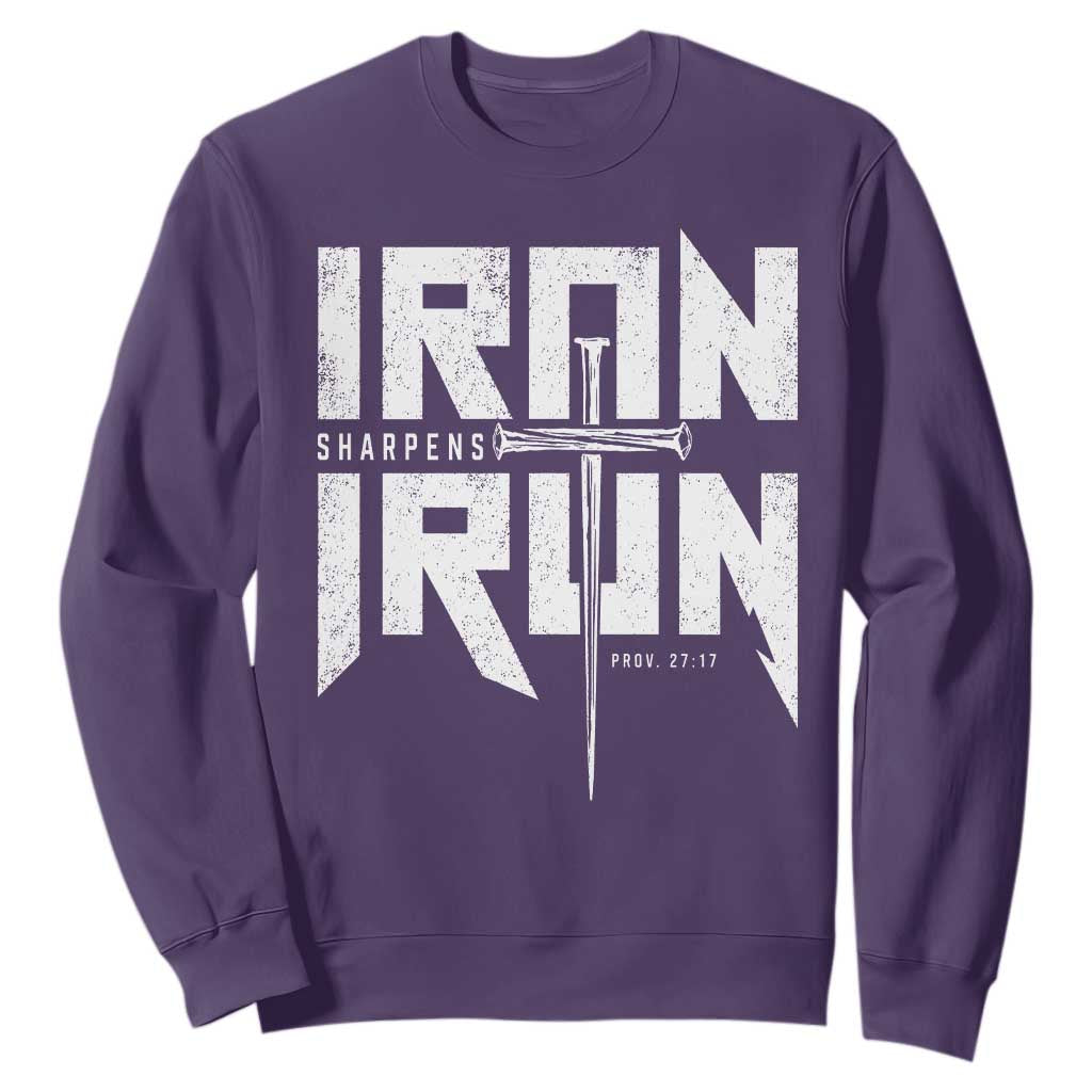 Iron Sharpens Iron Sweatshirt Christian Bible Scripture Gym Workout TS11 Purple Print Your Wear
