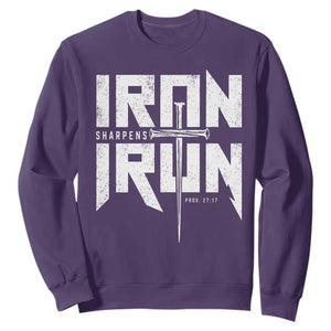 Iron Sharpens Iron Sweatshirt Christian Bible Scripture Gym Workout TS11 Purple Print Your Wear