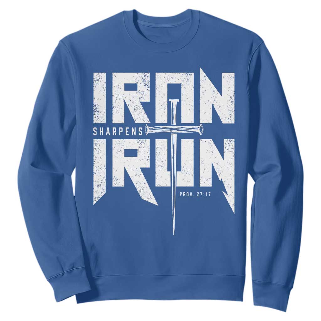 Iron Sharpens Iron Sweatshirt Christian Bible Scripture Gym Workout TS11 Royal Blue Print Your Wear