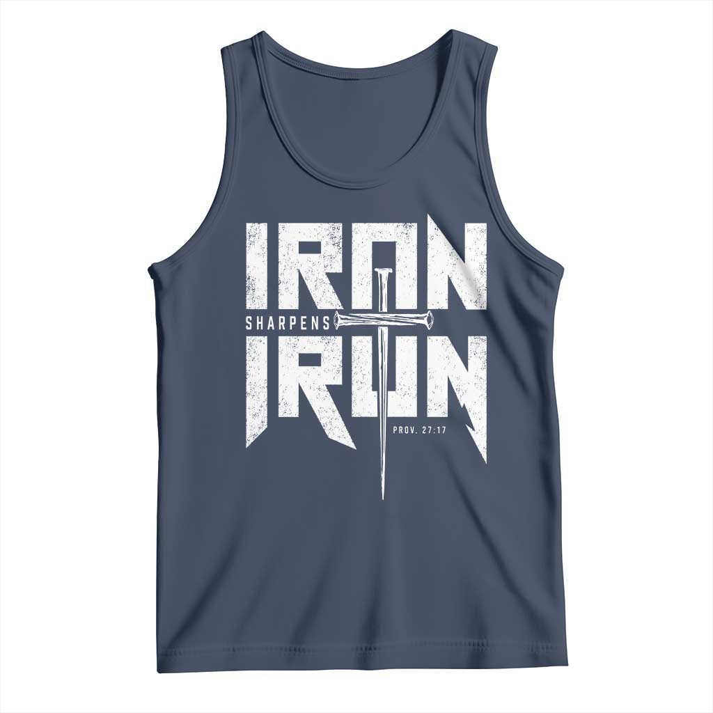 Iron Sharpens Iron Tank Top Christian Bible Scripture Gym Workout TS11 Navy Print Your Wear
