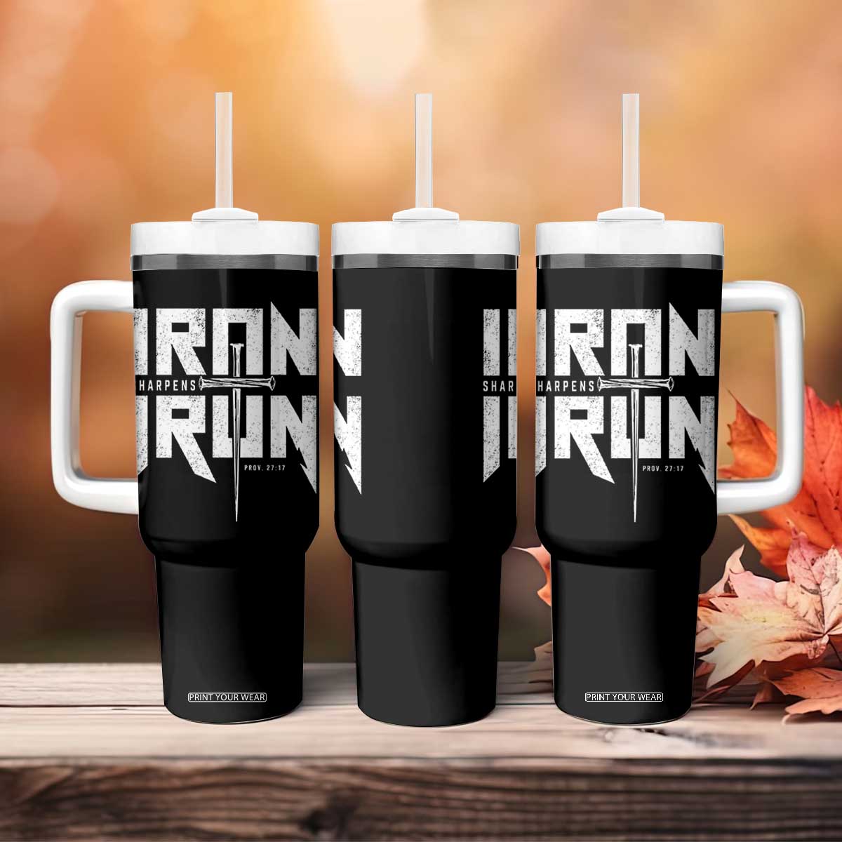 Iron Sharpens Iron Tumbler With Handle Christian Bible Scripture Gym Workout TS11 Print Your Wear