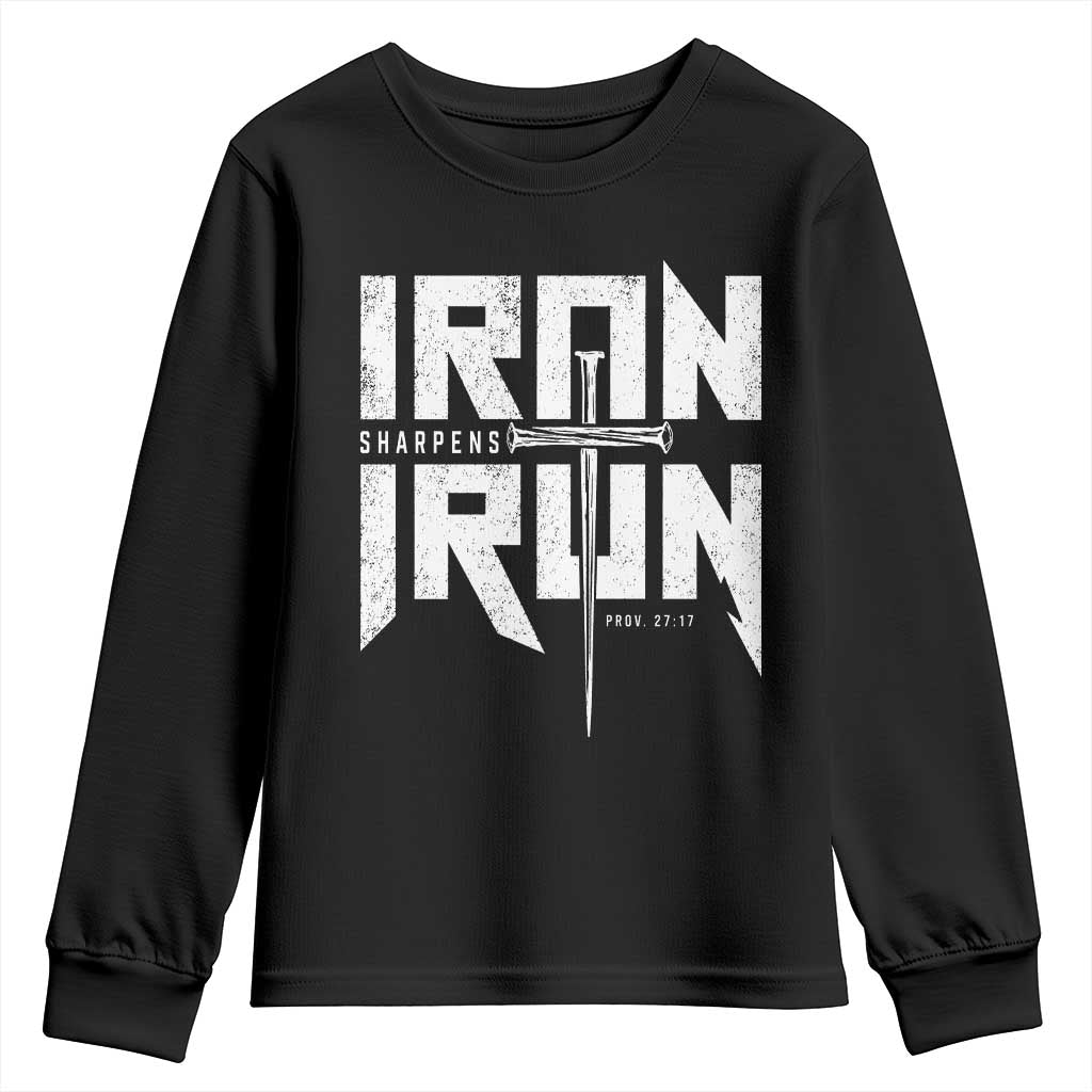 Iron Sharpens Iron Youth Sweatshirt Christian Bible Scripture Gym Workout TS11 Black Print Your Wear