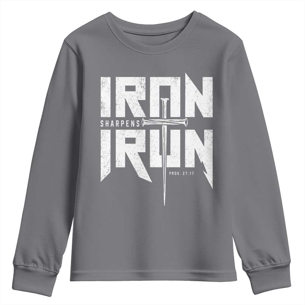 Iron Sharpens Iron Youth Sweatshirt Christian Bible Scripture Gym Workout TS11 Charcoal Print Your Wear