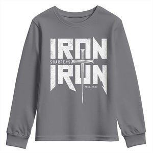 Iron Sharpens Iron Youth Sweatshirt Christian Bible Scripture Gym Workout TS11 Charcoal Print Your Wear