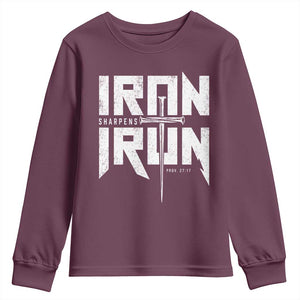 Iron Sharpens Iron Youth Sweatshirt Christian Bible Scripture Gym Workout TS11 Maroon Print Your Wear