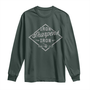Iron Sharpens Iron Long Sleeve Shirt Christian Faith Scripture Nail Jesus Cross TS11 Dark Forest Green Print Your Wear