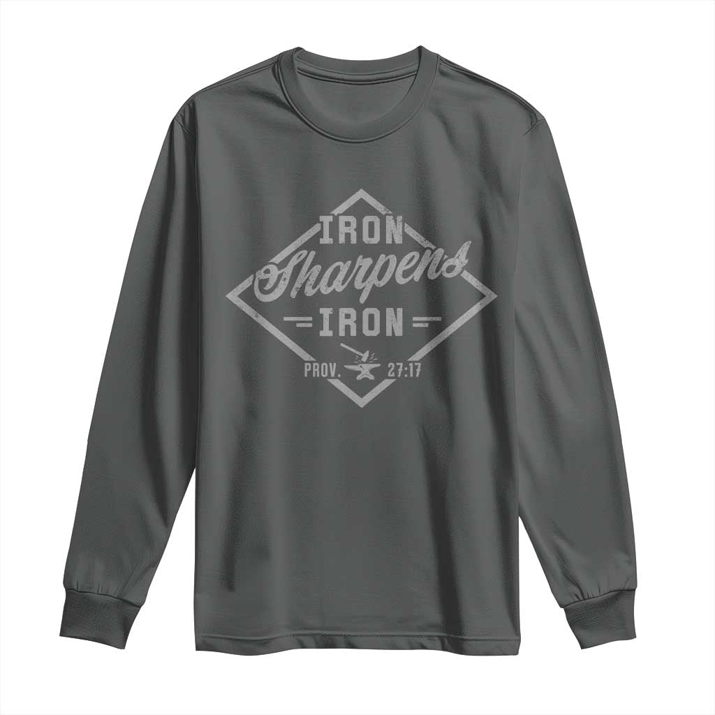 Iron Sharpens Iron Long Sleeve Shirt Christian Faith Scripture Nail Jesus Cross TS11 Dark Heather Print Your Wear