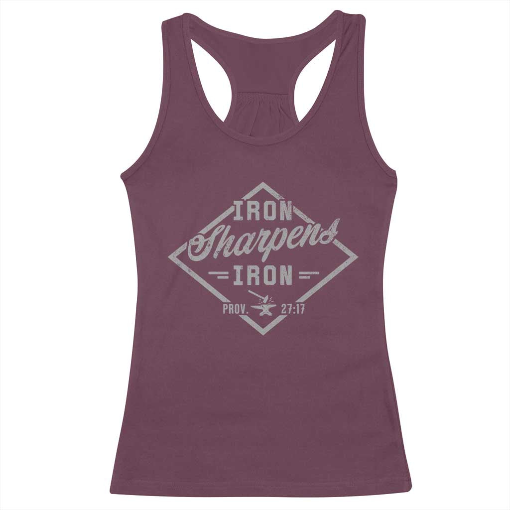 Iron Sharpens Iron Racerback Tank Top Christian Faith Scripture Nail Jesus Cross TS11 Maroon Print Your Wear