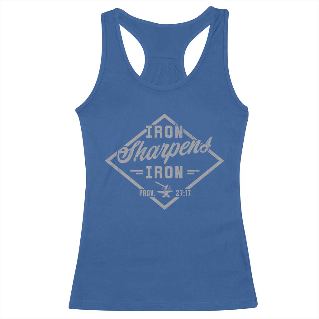 Iron Sharpens Iron Racerback Tank Top Christian Faith Scripture Nail Jesus Cross TS11 Royal Blue Print Your Wear
