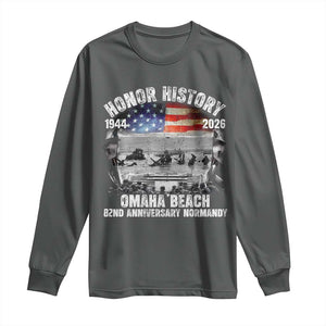 Omaha Beach D Day Long Sleeve Shirt 82nd Anniversary Honor History Normandy WWII TS11 Dark Heather Print Your Wear
