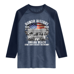 Omaha Beach D Day Raglan Shirt 82nd Anniversary Honor History Normandy WWII TS11 Heather Denim Navy Print Your Wear