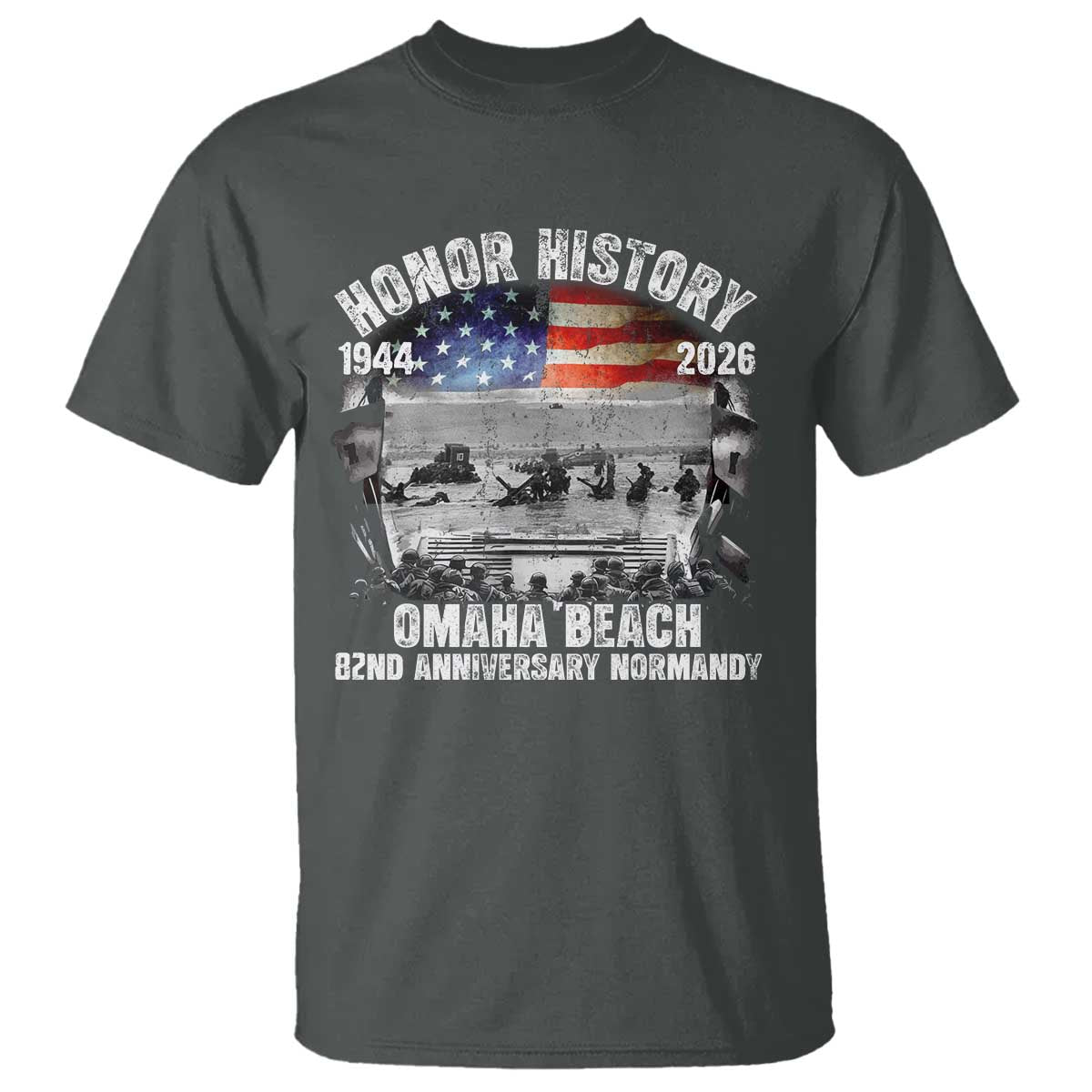 Omaha Beach D Day T Shirt 82nd Anniversary Honor History Normandy WWII TS11 Dark Heather Print Your Wear