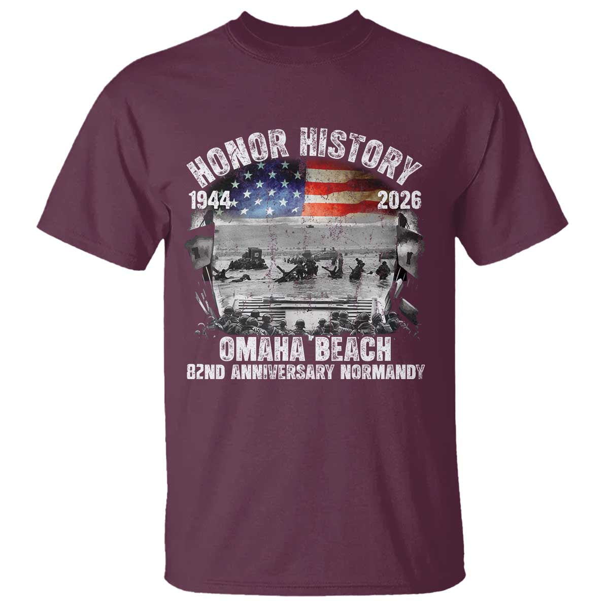 Omaha Beach D Day T Shirt 82nd Anniversary Honor History Normandy WWII TS11 Maroon Print Your Wear