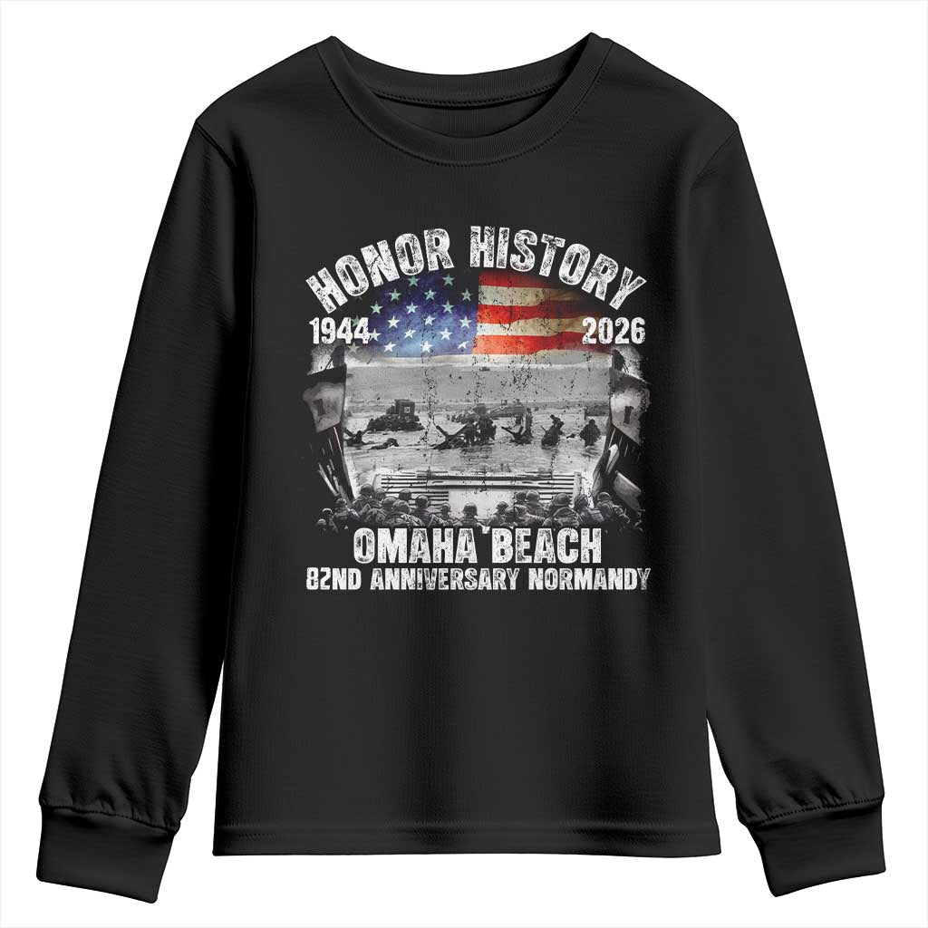 Omaha Beach D Day Youth Sweatshirt 82nd Anniversary Honor History Normandy WWII TS11 Black Print Your Wear