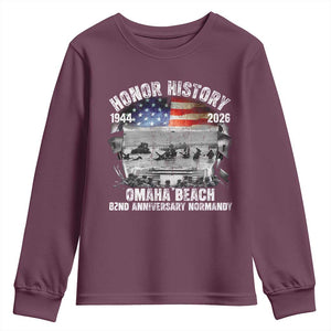Omaha Beach D Day Youth Sweatshirt 82nd Anniversary Honor History Normandy WWII TS11 Maroon Print Your Wear