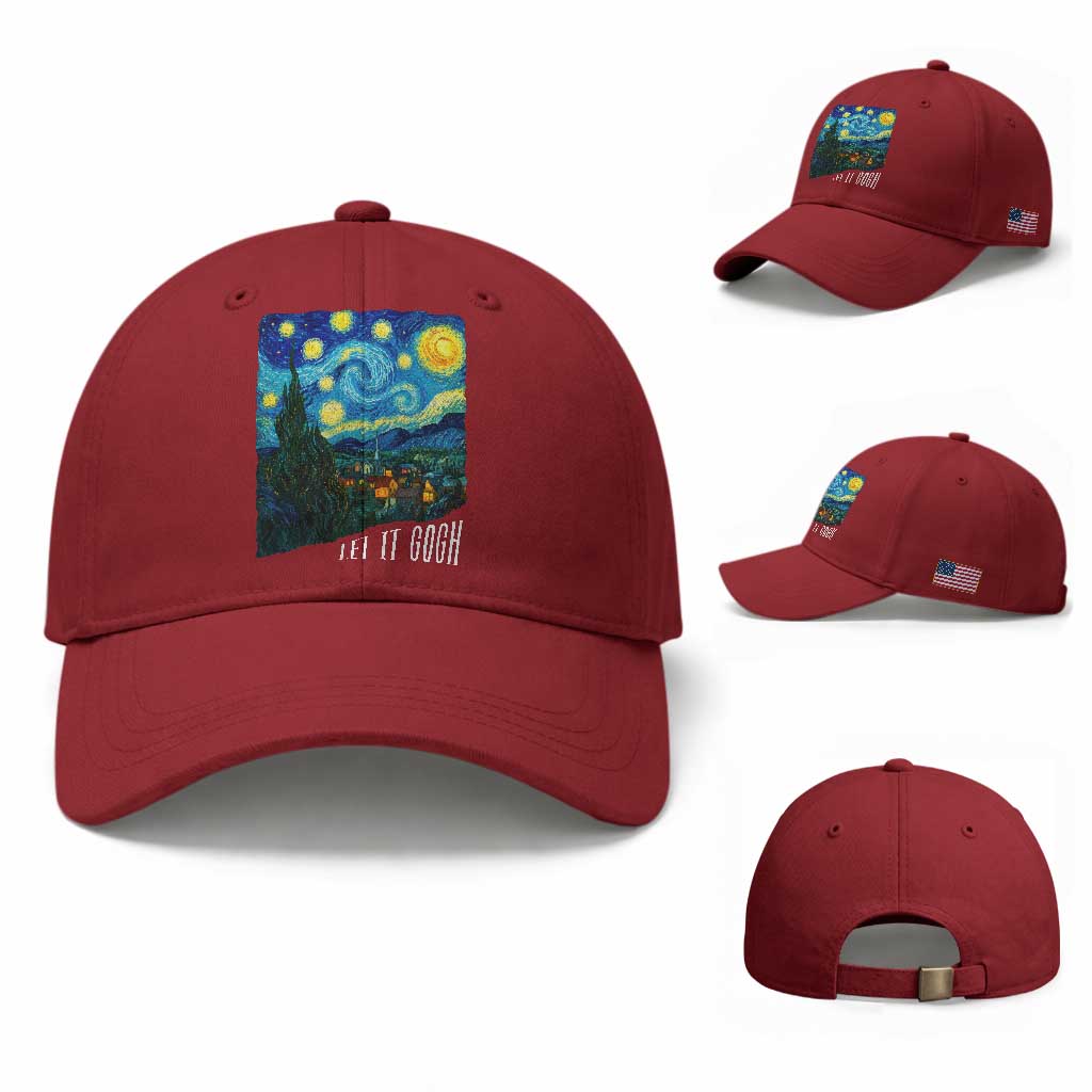 Let It Gogh Funny Vincent Van Gogh Baseball Cap Starry Night Design Art Lover TS11 Baseball Cap Universal Fit Cherry Red Print Your Wear