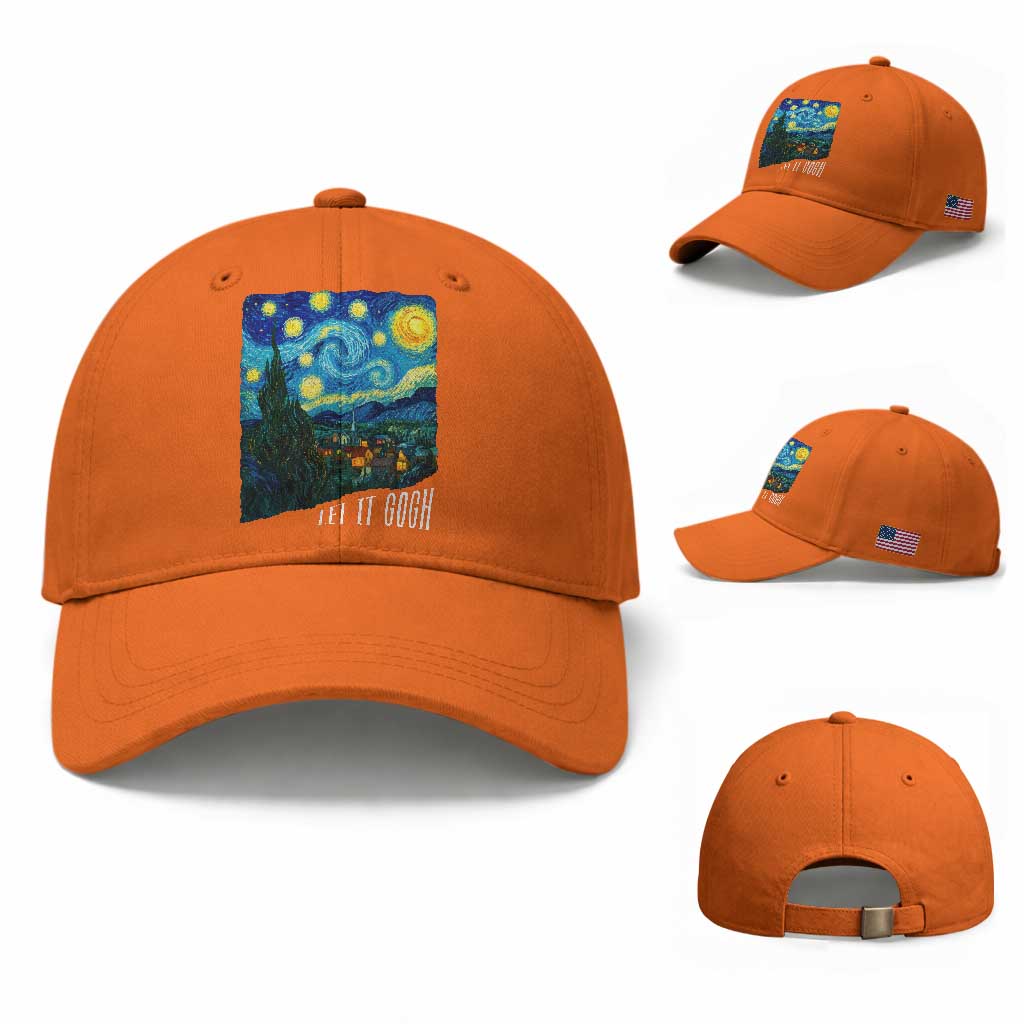 Let It Gogh Funny Vincent Van Gogh Baseball Cap Starry Night Design Art Lover TS11 Baseball Cap Universal Fit Orange Print Your Wear