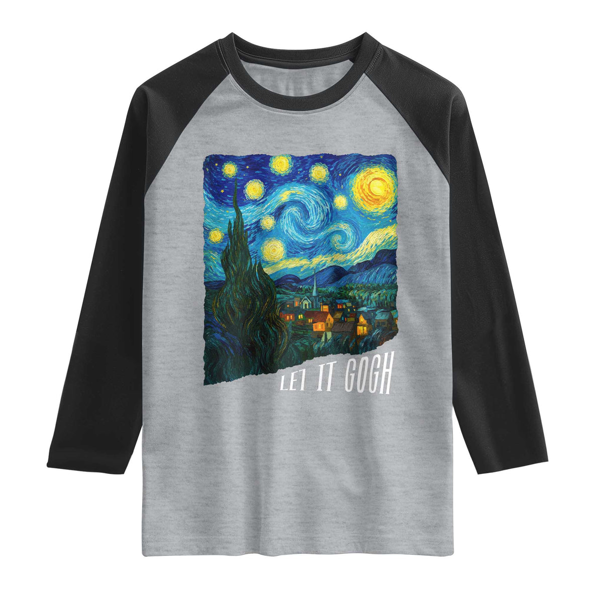 Let It Gogh Funny Vincent Van Gogh Raglan Shirt Starry Night Design Art Lover TS11 Heather Gray Black Print Your Wear