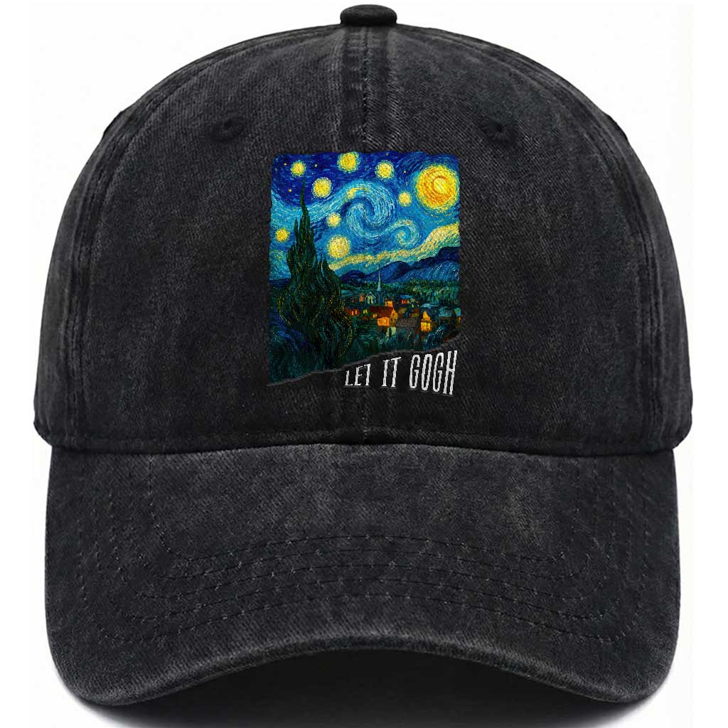 Let It Gogh Funny Vincent Van Gogh Washed Cotton Baseball Cap Starry Night Design Art Lover TS11 Print Your Wear