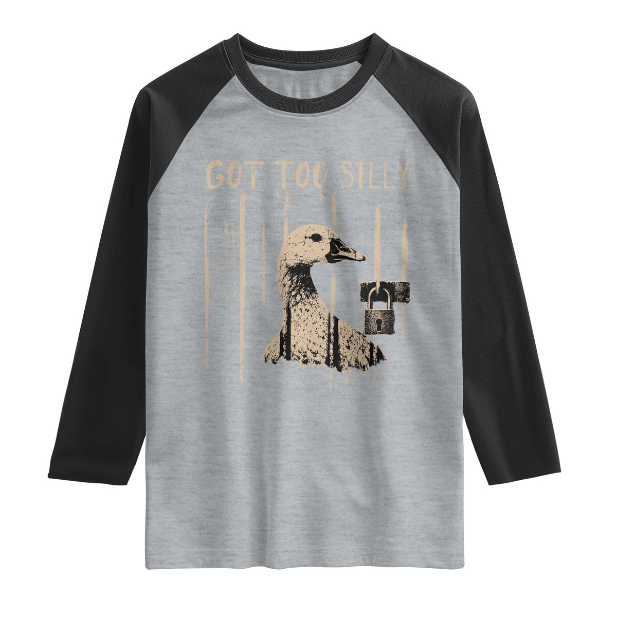 Got Too Silly Raglan Shirt Funny Goose Jailbird Prison TS11 Heather Gray Black Print Your Wear