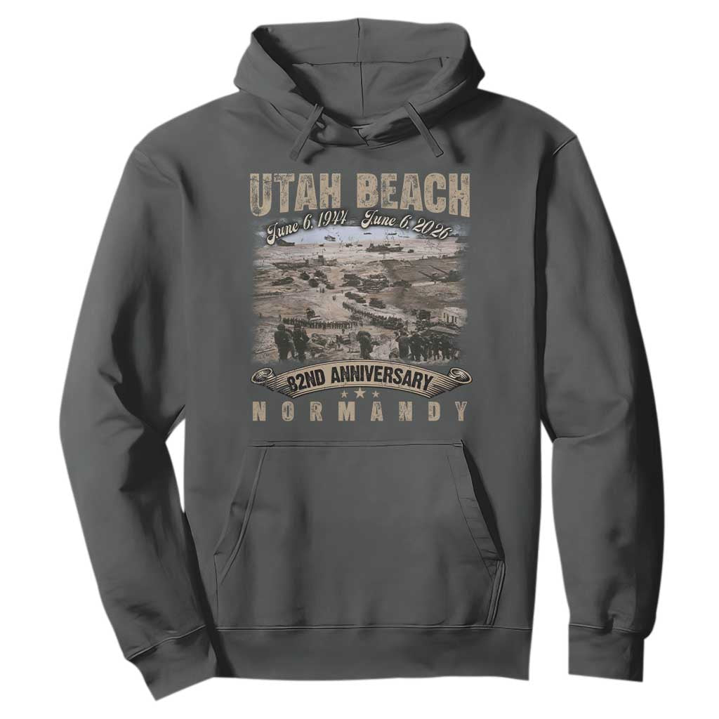 Utah Beach D Day Hoodie 82nd Anniversary Honor History Normandy WWII TS11 Dark Heather Print Your Wear