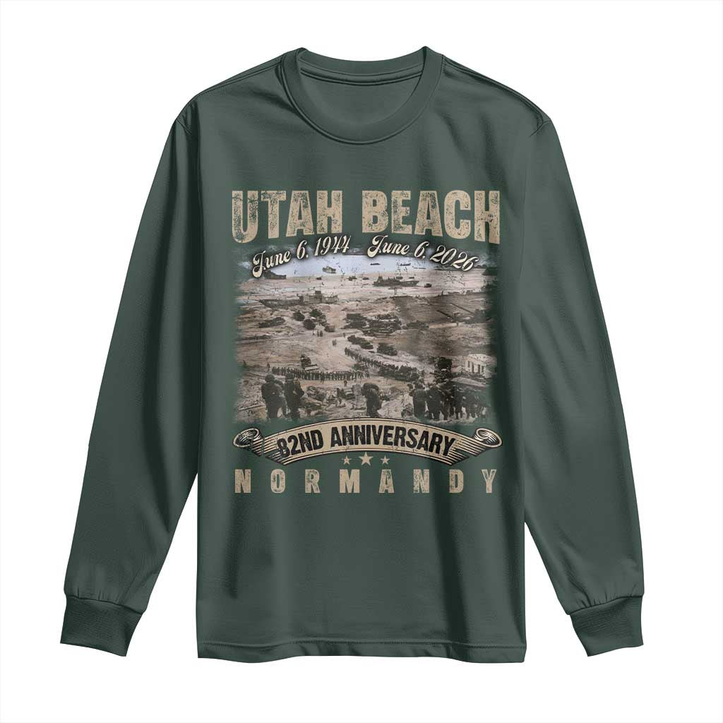 Utah Beach D Day Long Sleeve Shirt 82nd Anniversary Honor History Normandy WWII TS11 Dark Forest Green Print Your Wear