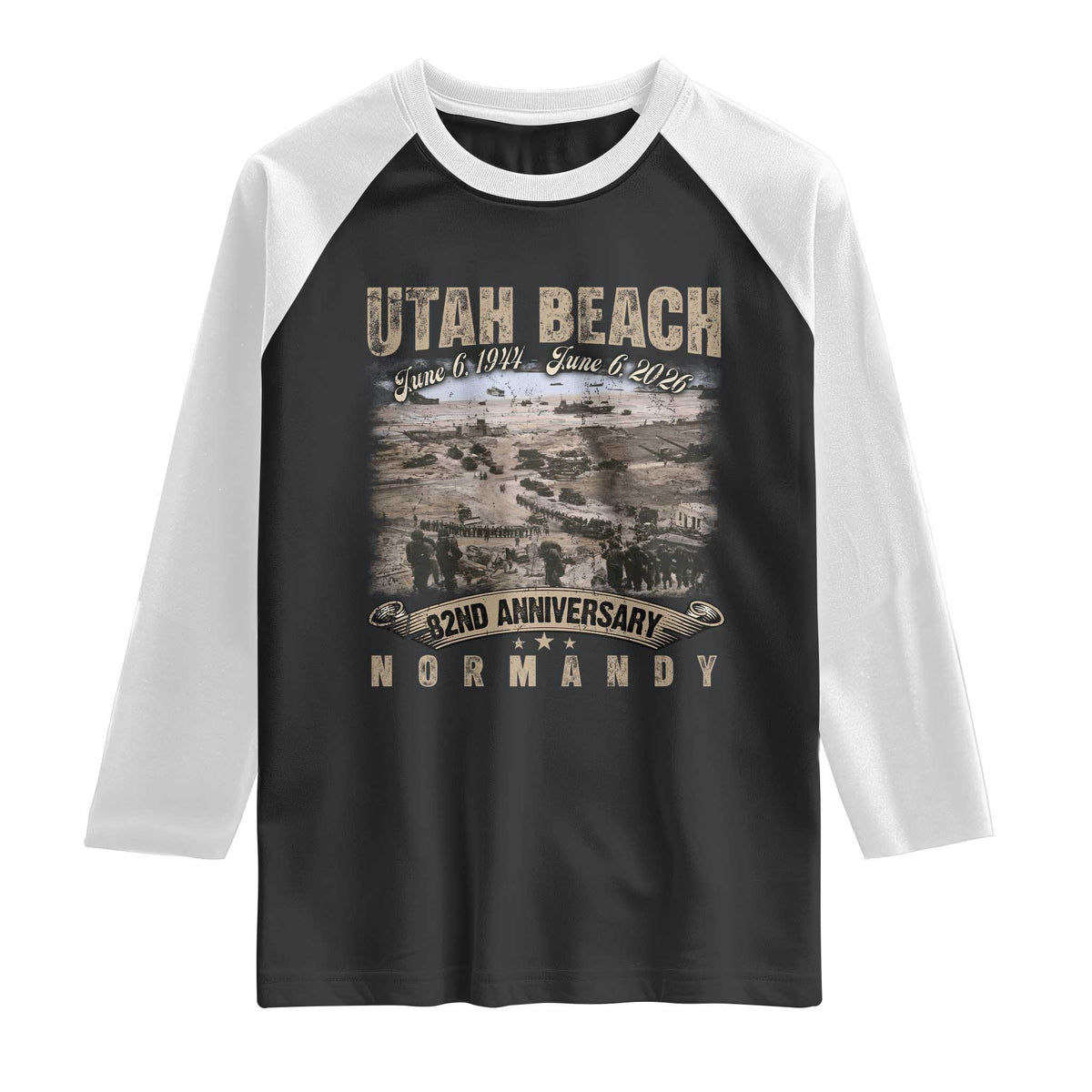 Utah Beach D Day Raglan Shirt 82nd Anniversary Honor History Normandy WWII TS11 Black White Print Your Wear