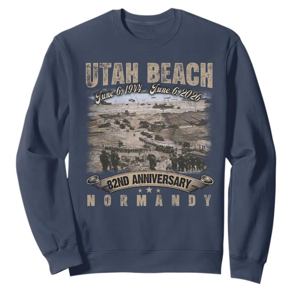 Utah Beach D Day Sweatshirt 82nd Anniversary Honor History Normandy WWII TS11 Navy Print Your Wear