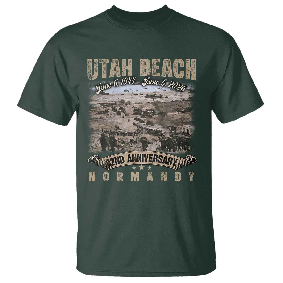 Utah Beach D Day T Shirt 82nd Anniversary Honor History Normandy WWII TS11 Dark Forest Green Print Your Wear