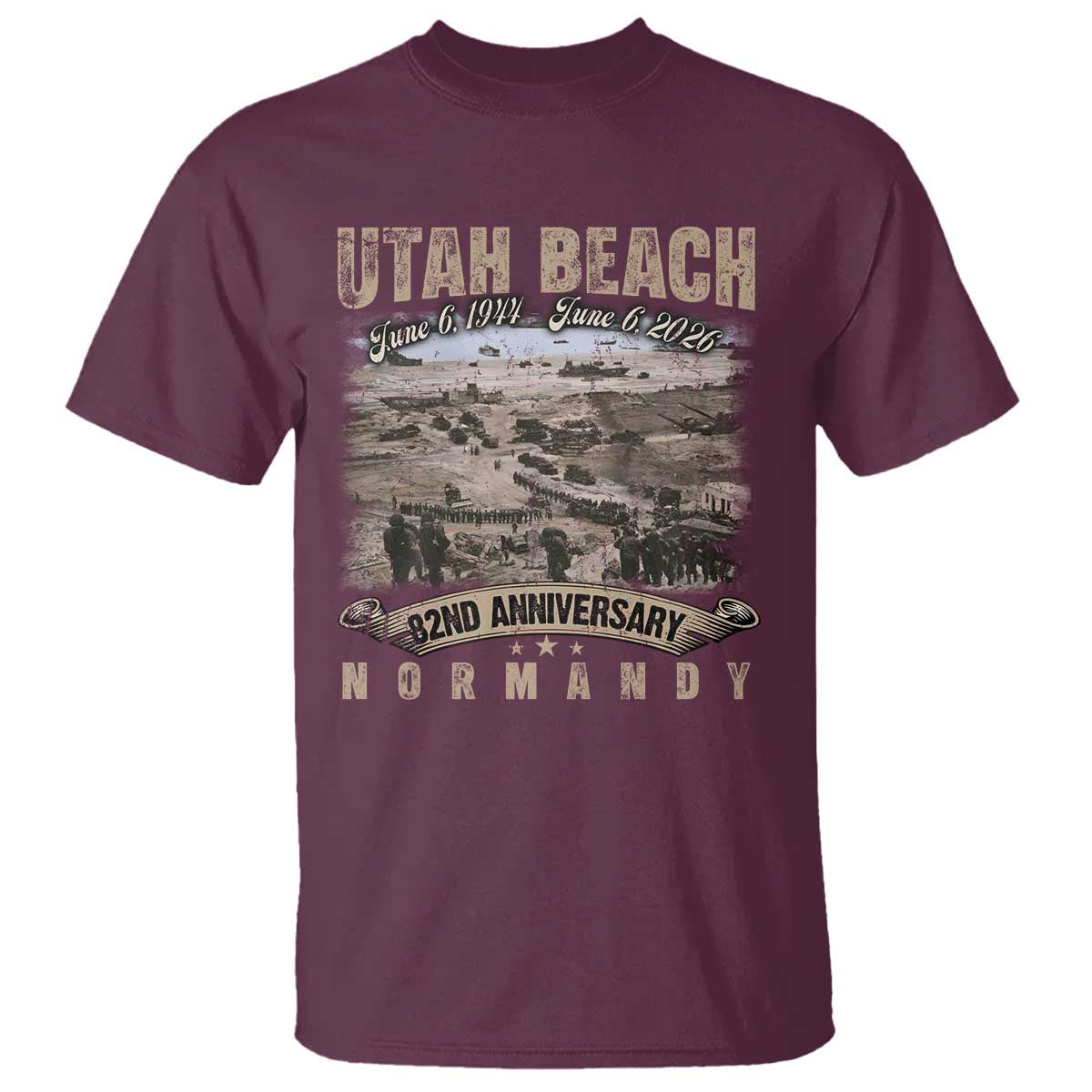 Utah Beach D Day T Shirt 82nd Anniversary Honor History Normandy WWII TS11 Maroon Print Your Wear