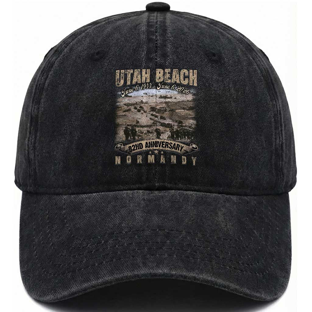 Utah Beach D Day Washed Cotton Baseball Cap 82nd Anniversary Honor History Normandy WWII TS11 Print Your Wear