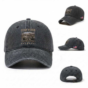 Utah Beach D Day Washed Cotton Baseball Cap 82nd Anniversary Honor History Normandy WWII TS11 Washed Cap Universal Fit Dark Gray Print Your Wear