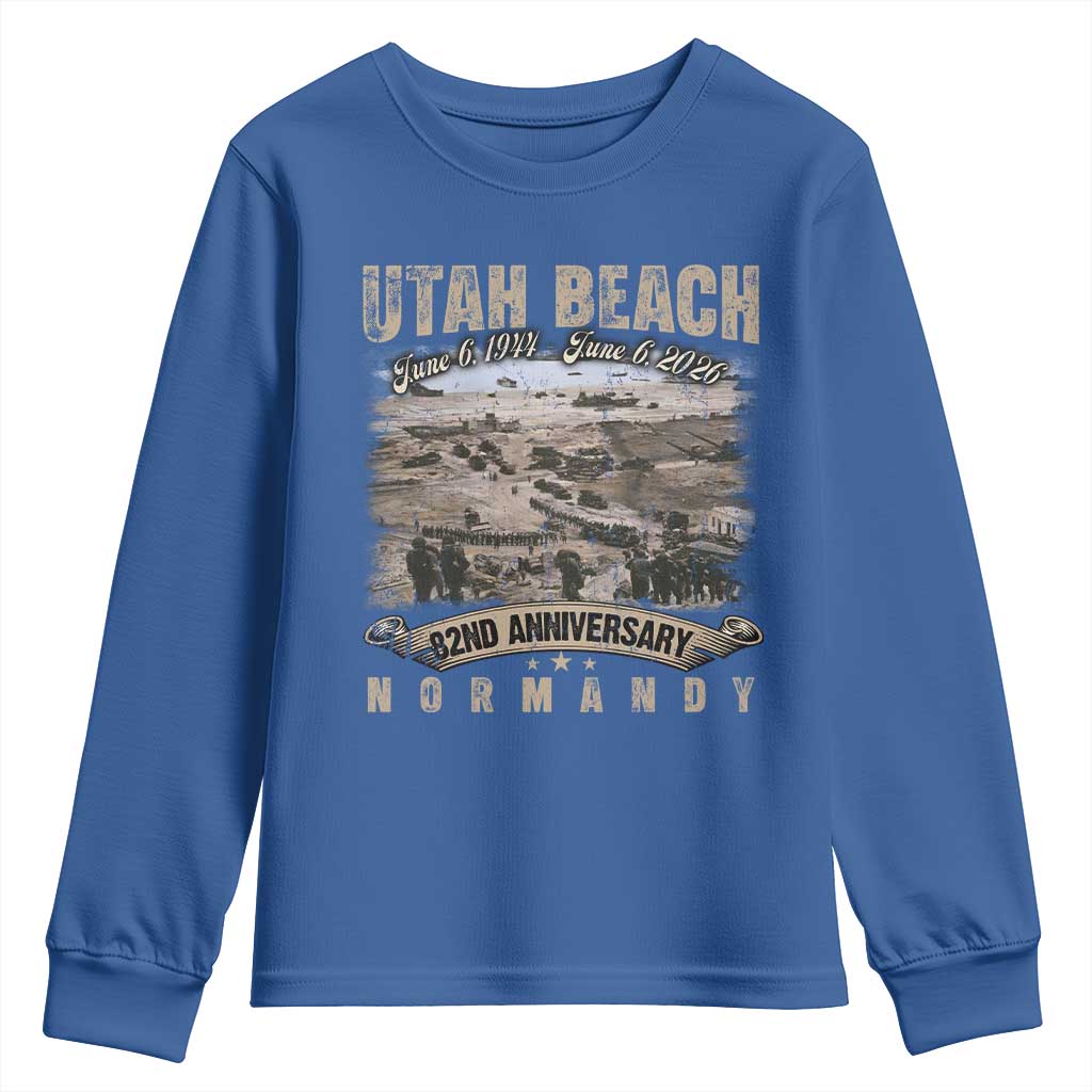 Utah Beach D Day Youth Sweatshirt 82nd Anniversary Honor History Normandy WWII TS11 Royal Blue Print Your Wear