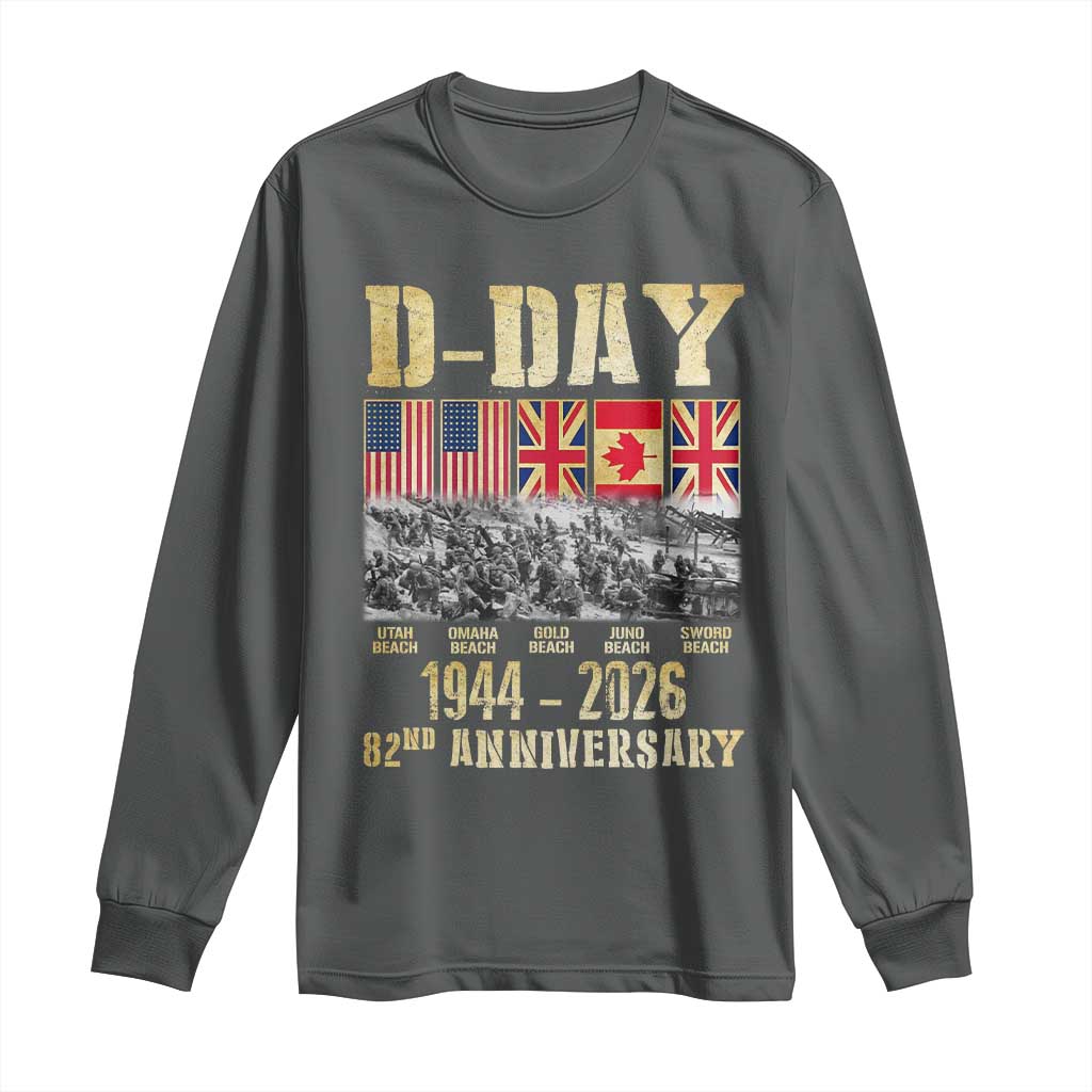 D Day 82nd Anniversary Honor History Normandy WWII Long Sleeve Shirt TS11 Dark Heather Print Your Wear