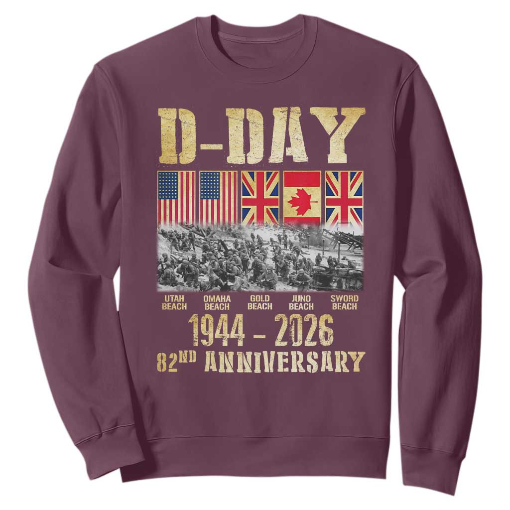 D Day 82nd Anniversary Honor History Normandy WWII Sweatshirt TS11 Maroon Print Your Wear