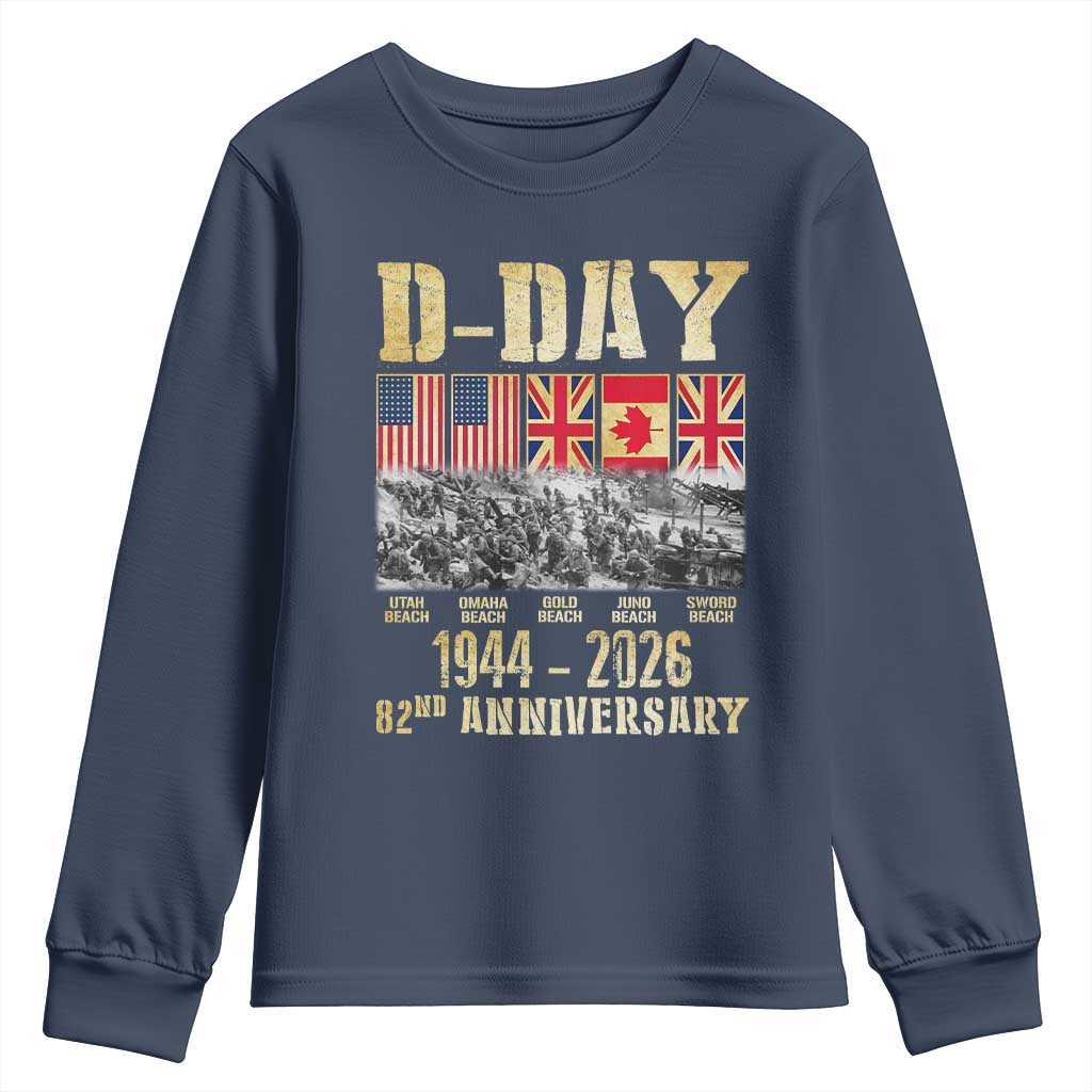 D Day 82nd Anniversary Honor History Normandy WWII Youth Sweatshirt TS11 Navy Print Your Wear