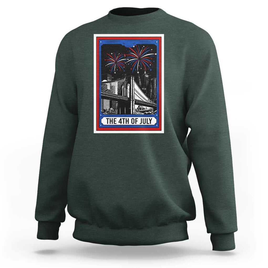 The 4th Of July Sweatshirt Vintage Tarot Card Dark Magic USA Fireworks TS11 Dark Forest Green Print Your Wear