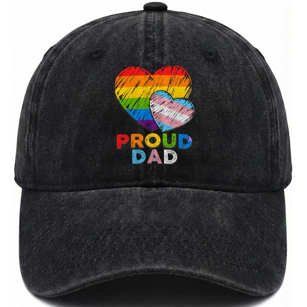 Funny Proud Dad LGBTQ Washed Cotton Baseball Cap LGBT Transgender Flag Heart Fathers Day TS11 Print Your Wear