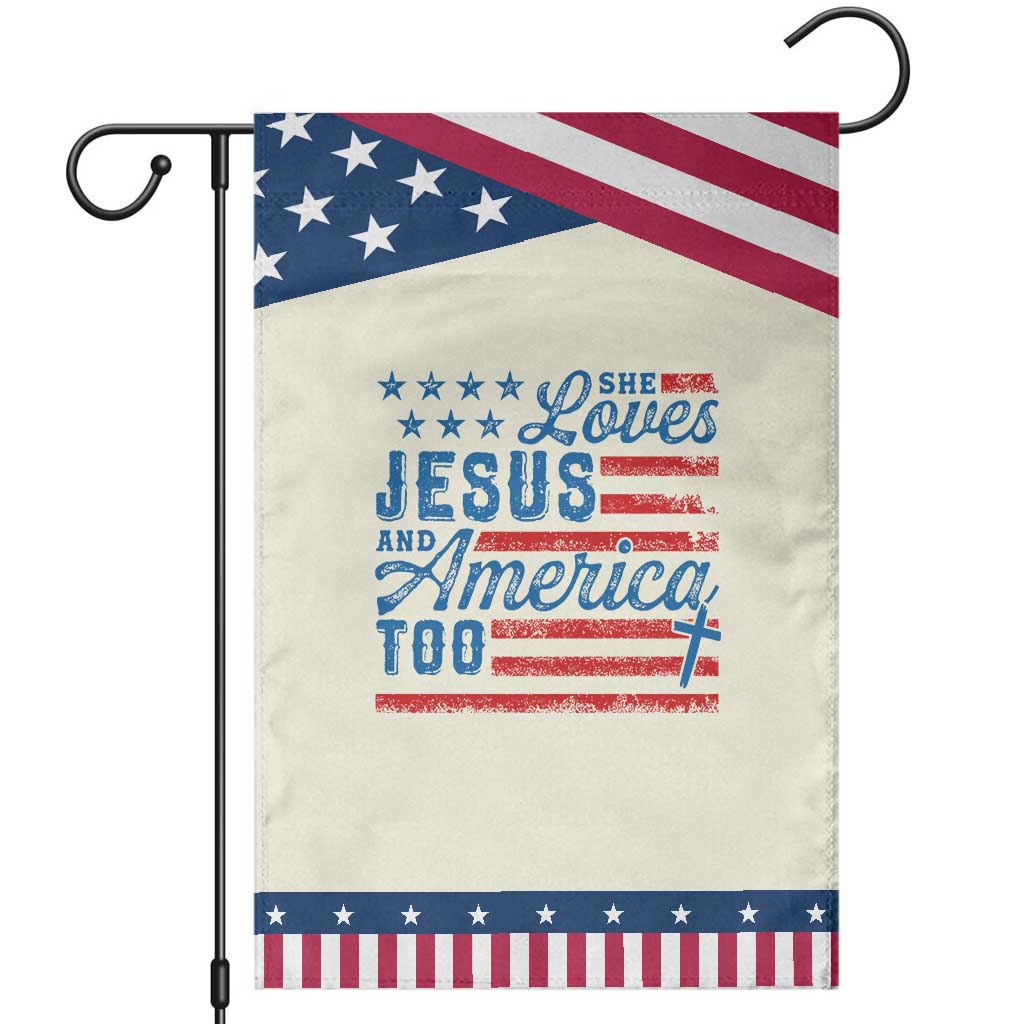 Funny She Loves Jesus And America Too Garden Flag 4th Of July Christian American Flag TS11 Modern Beige Blue Print Your Wear
