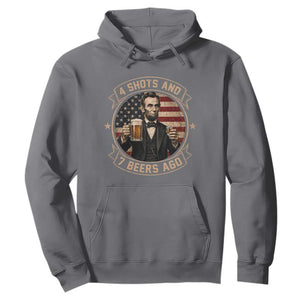 Abraham Lincoln 4 Shots and 7 Beers Ago Beer Drinking Hoodie TS11 Charcoal Print Your Wear