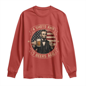 Abraham Lincoln 4 Shots and 7 Beers Ago Beer Drinking Long Sleeve Shirt TS11 Red Print Your Wear