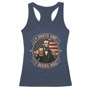Abraham Lincoln 4 Shots and 7 Beers Ago Beer Drinking Racerback Tank Top TS11 Navy Print Your Wear