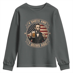 Abraham Lincoln 4 Shots and 7 Beers Ago Beer Drinking Youth Sweatshirt TS11 Dark Heather Print Your Wear